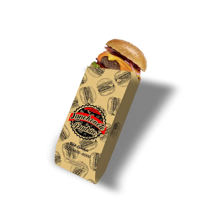 Saco kraft para lanche com hambúrguer